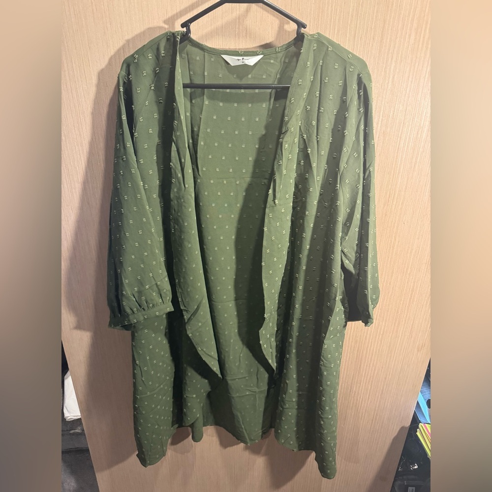 Women’s Agnes Orinda Green Polka Dot Patterned Kimono Cardigan Size 2X